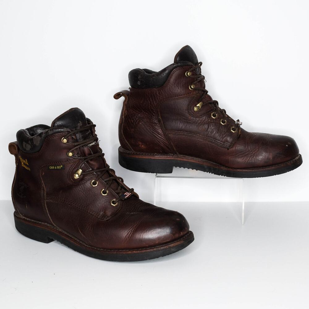 Chippewa Mens Boots Leather Waterproof Workwear Chip-A-Tex Lace Up Brown 12 D